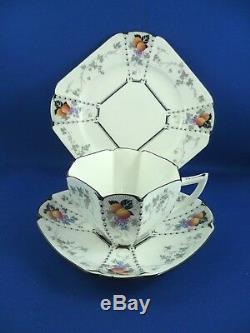 Queen Anne Shelley Tea Cup, Saucer & Plate Rd 723404 Peaches & Grapes Patt 11498