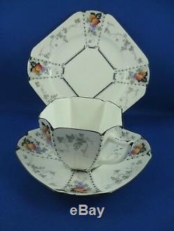 Queen Anne Shelley Tea Cup, Saucer & Plate Rd 723404 Peaches & Grapes Patt 11498