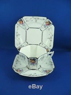 Queen Anne Shelley Tea Cup, Saucer & Plate Rd 723404 Peaches & Grapes Patt 11498