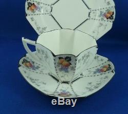 Queen Anne Shelley Tea Cup, Saucer & Plate Rd 723404 Peaches & Grapes Patt 11498