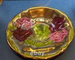 Queen Anne Teacup Saucer Pink Red Roses on Heavy Gold