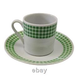 Queen Victoria Royal Porcelain 1881 Tea Cup And Saucer 12 Pcs Green Checkered