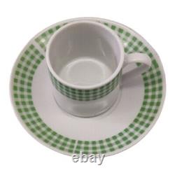 Queen Victoria Royal Porcelain 1881 Tea Cup And Saucer 12 Pcs Green Checkered
