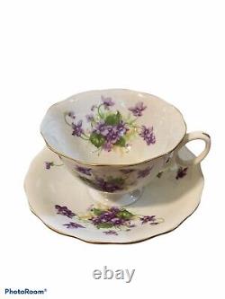 RADFORDS 23 Piece RARE numbered purple violets teacup SET ribbed England 1940s
