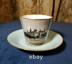 RARE! Antique Hand Painted Backauer German BPM Tea Cup & Saucer Schloss Schwerin