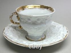 RARE Antique Large MEISSEN WHITE TEA CUP & SAUCER SET with Beautiful Relief