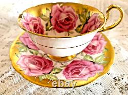 RARE Anysley Pink & Gold Cabbage Rose Tea Cup & Saucer C927 England