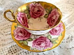 RARE Anysley Pink & Gold Cabbage Rose Tea Cup & Saucer C927 England