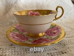 RARE Anysley Pink & Gold Cabbage Rose Tea Cup & Saucer C927 England