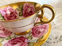 RARE Anysley Pink & Gold Cabbage Rose Tea Cup & Saucer C927 England