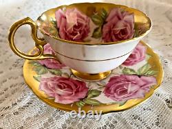 RARE Anysley Pink & Gold Cabbage Rose Tea Cup & Saucer C927 England