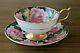 Rare Aynsley Black Cabbage Roses Teacup Tea Cup Saucer Pink Gold Gilded Floating