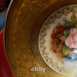 RARE Aynsley Cabbage Rose Teacup and Saucer-BURGUNDY RED-one of a kind