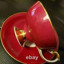 RARE Aynsley Cabbage Rose Teacup and Saucer-BURGUNDY RED-one of a kind