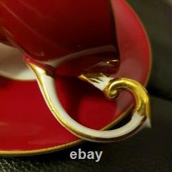RARE Aynsley Cabbage Rose Teacup and Saucer-BURGUNDY RED-one of a kind