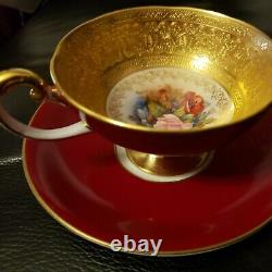 RARE Aynsley Cabbage Rose Teacup and Saucer-BURGUNDY RED-one of a kind