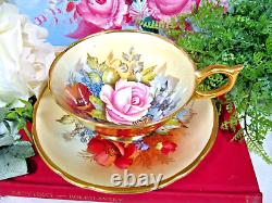 RARE Aynsley teacup BAILEY signed CABBAGE ROSE & POPPY cup and saucer