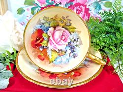 RARE Aynsley teacup BAILEY signed CABBAGE ROSE & POPPY cup and saucer