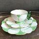 Rare Green & White Aynsley Butterfly Handle Art Deco Teacup Saucer Side Plate