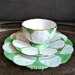 RARE Green & White Aynsley Butterfly handle Art Deco Teacup Saucer Side Plate