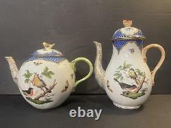 RARE Herend Rothschild Bird Border Coffee Tea Set Creamer Platter 4 Cups/Saucers