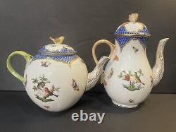 RARE Herend Rothschild Bird Border Coffee Tea Set Creamer Platter 4 Cups/Saucers