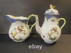 RARE Herend Rothschild Bird Border Coffee Tea Set Creamer Platter 4 Cups/Saucers