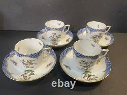 RARE Herend Rothschild Bird Border Coffee Tea Set Creamer Platter 4 Cups/Saucers