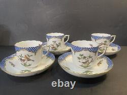 RARE Herend Rothschild Bird Border Coffee Tea Set Creamer Platter 4 Cups/Saucers