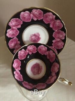 RARE Paragon Double Warrant Black Tea Cup Saucer Cabbage Rose