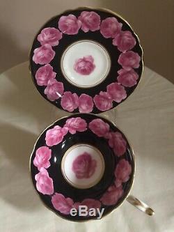 RARE Paragon Double Warrant Black Tea Cup Saucer Cabbage Rose