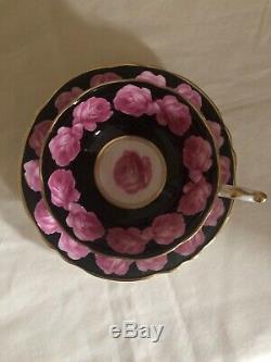 RARE Paragon Double Warrant Black Tea Cup Saucer Cabbage Rose