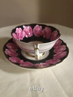 RARE Paragon Double Warrant Black Tea Cup Saucer Cabbage Rose