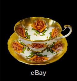 RARE Paragon Orange Cabbage Rose Heavy Gold Teacup Saucer AS IS