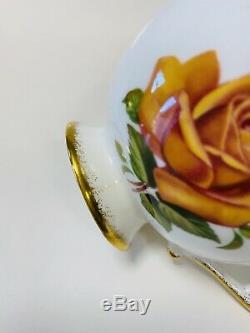 RARE Paragon Orange Cabbage Rose Heavy Gold Teacup Saucer AS IS