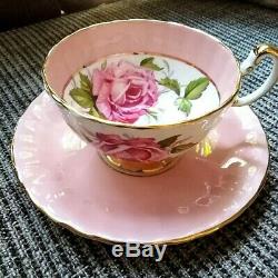 RARE Pink and White Aynsley Cabbage Rose Teacup & Saucer