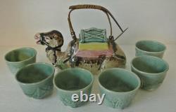 RARE SET ANTIQUE Japanese Tashiro CAMEL TEAPOT & TEA CUPS Bowl Pot MADE IN JAPAN