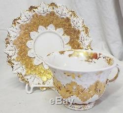 RARE c1800-1820s MEISSEN GERMANY Oak Leaf China GOLD LEAF TEA CUP & SAUCER