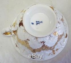 RARE c1800-1820s MEISSEN GERMANY Oak Leaf China GOLD LEAF TEA CUP & SAUCER