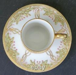 RC NIPPON Antique Hand Painted Demitasse Teacup & Saucer Set Heavy Gold Beaded