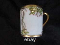 RC NIPPON Antique Hand Painted Demitasse Teacups Lot of 3 Heavy Gold Beaded