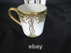 RC NIPPON Antique Hand Painted Demitasse Teacups Lot of 3 Heavy Gold Beaded