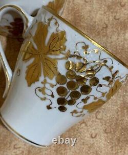 RL Dresden Hand Painted Leaves Fruit Gold Embossed Teacup Saucer Sets Of 2