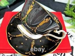 ROYAL ALBERT tea cup and saucer black and Raised gold gilt avon shape teacup 40s