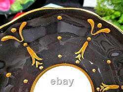 ROYAL ALBERT tea cup and saucer black and Raised gold gilt avon shape teacup 40s