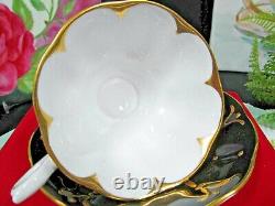 ROYAL ALBERT tea cup and saucer black and Raised gold gilt avon shape teacup 40s