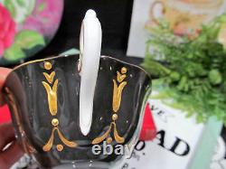 ROYAL ALBERT tea cup and saucer black and Raised gold gilt avon shape teacup 40s