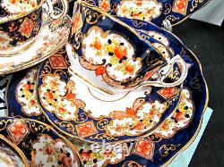 ROYAL ALBERT tea cup & saucer cobalt blue Heirloom older 1920s set 4 trio teacup