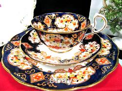 ROYAL ALBERT tea cup & saucer cobalt blue Heirloom older 1920s set 4 trio teacup