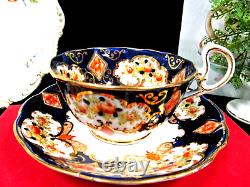 ROYAL ALBERT tea cup & saucer cobalt blue Heirloom older 1920s set 4 trio teacup